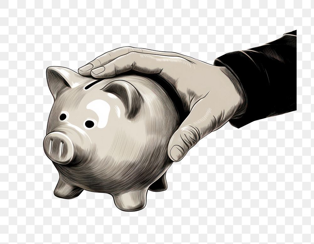 PNG Hand holding piggy bank drawing representation investment. 