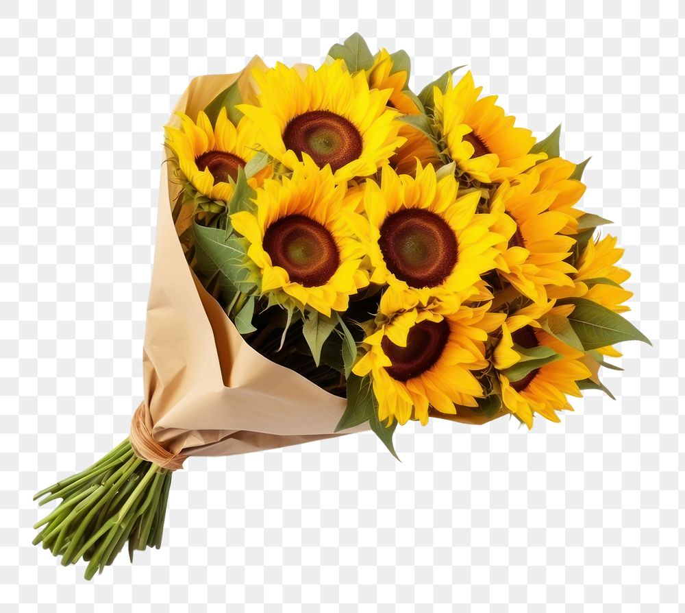 PNG  Sunflower plant white background flower bouquet. 