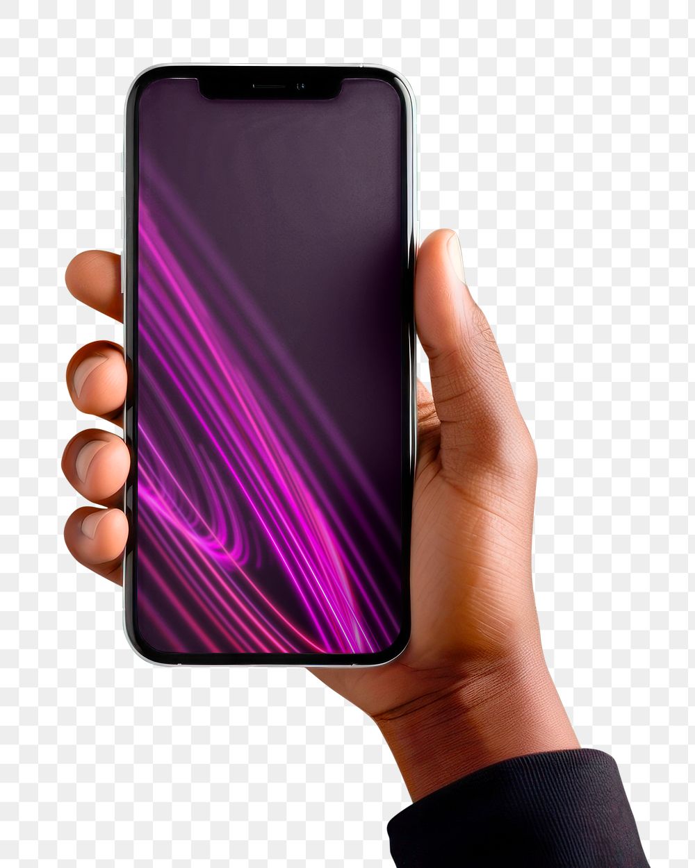 Hand holding smartphone png, transparent background