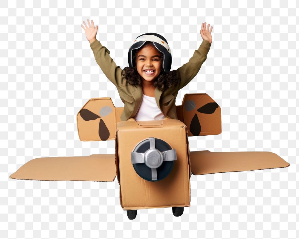 PNG Little girl flying a cardboard airplane