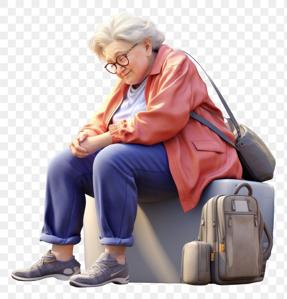 PNG Plump mature woman sitting footwear glasses. AI generated Image by rawpixel.