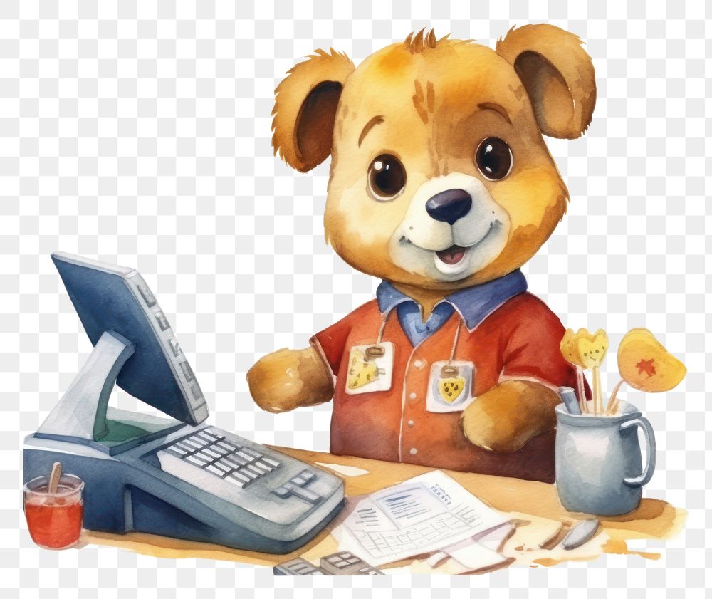 PNG Dog cashier computer toy representation. AI generated Image by rawpixel.