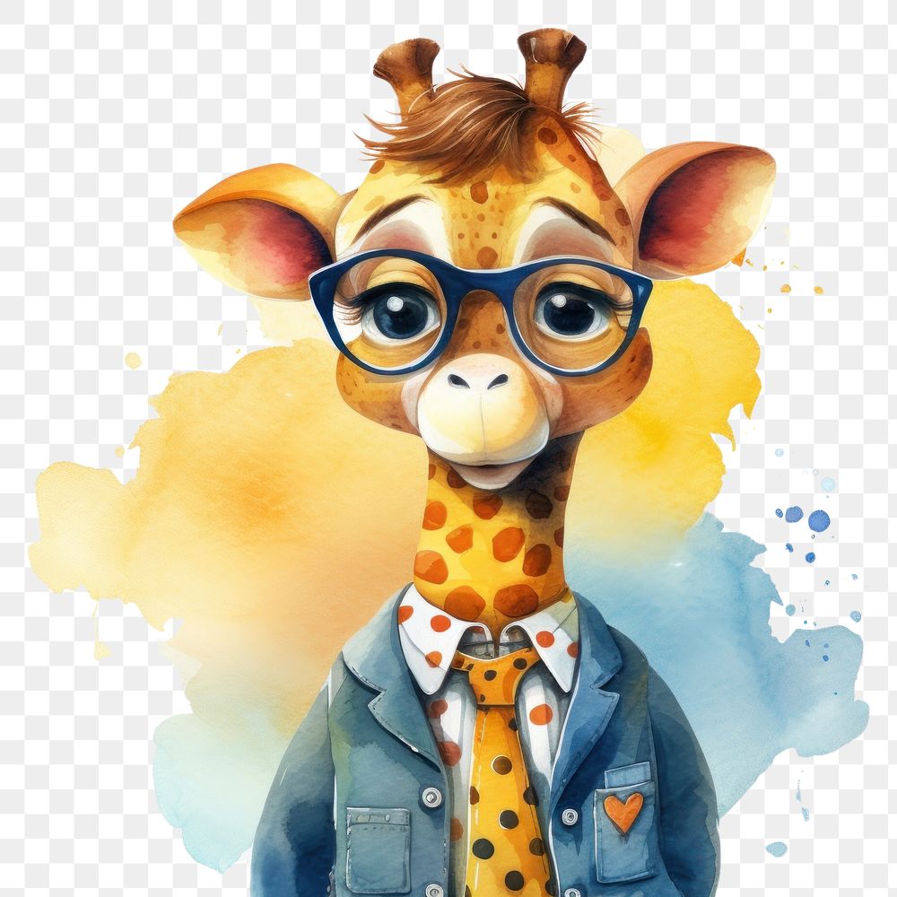 PNG Giraffe salesperson cartoon portrait glasses. 