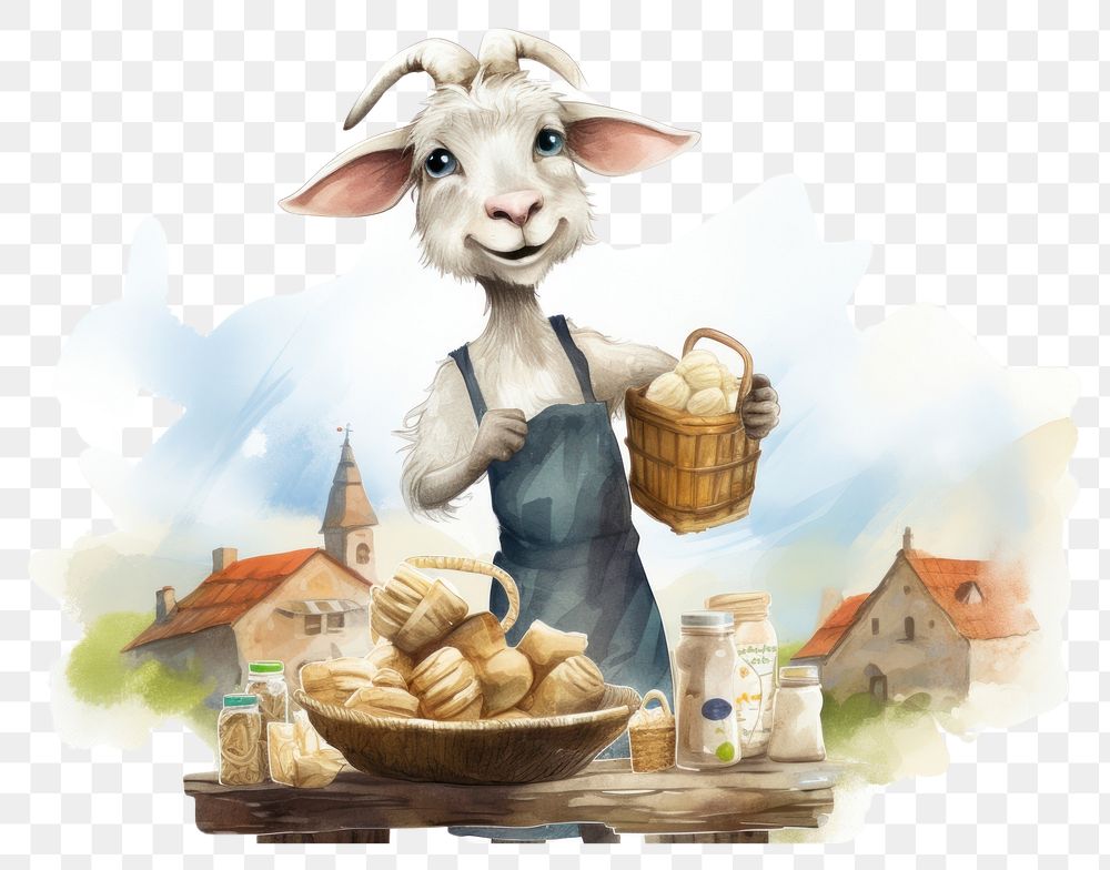 PNG Goat selling cheeses cartoon livestock mammal. AI generated Image by rawpixel.
