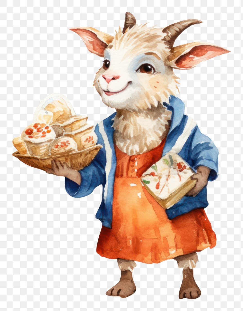 PNG Goat selling cheeses cartoon cute representation. AI generated Image by rawpixel.