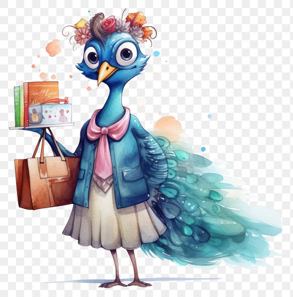 PNG Peacock selling clothing cartoon bird representation. AI generated Image by rawpixel.