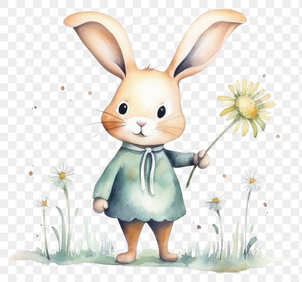 PNG Rabbit holding flowers animal mammal plant. AI generated Image by rawpixel.