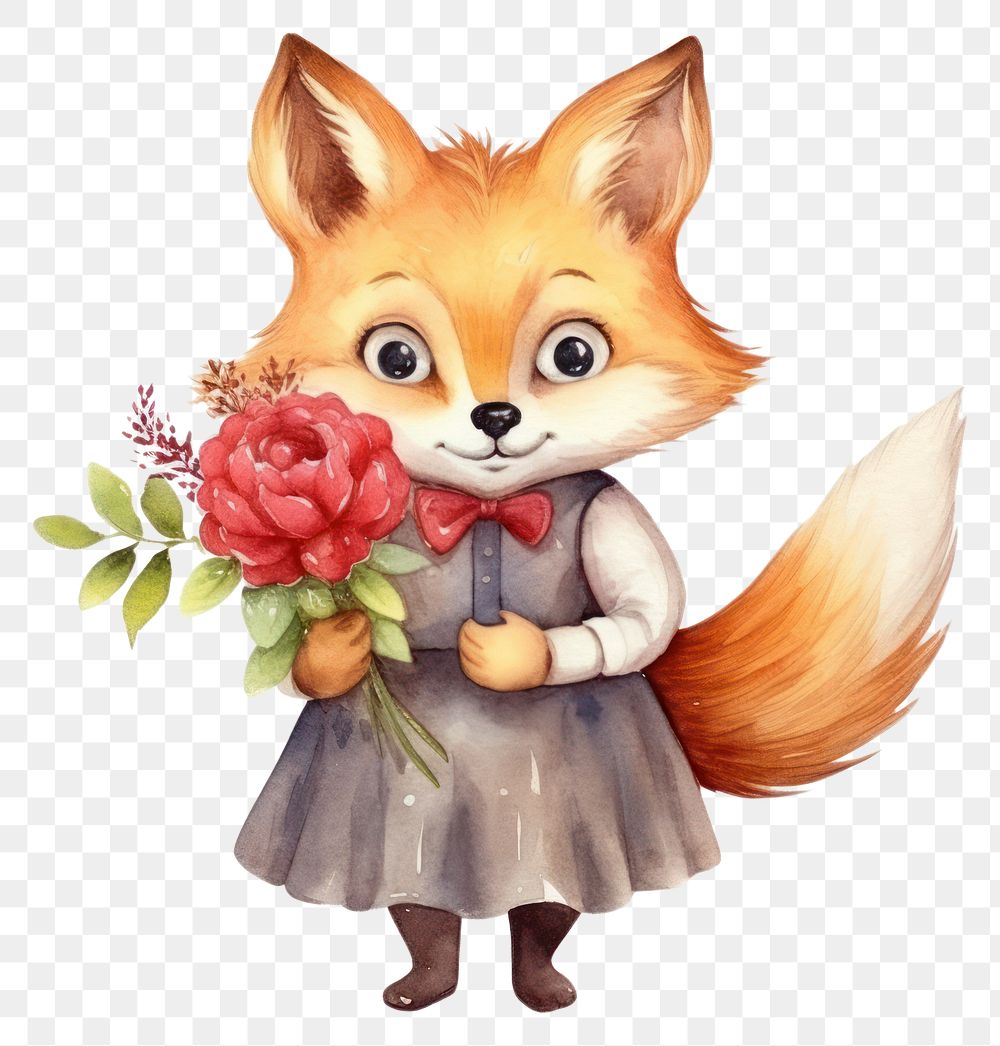 PNG Red fox animal flower white background. AI generated Image by rawpixel.