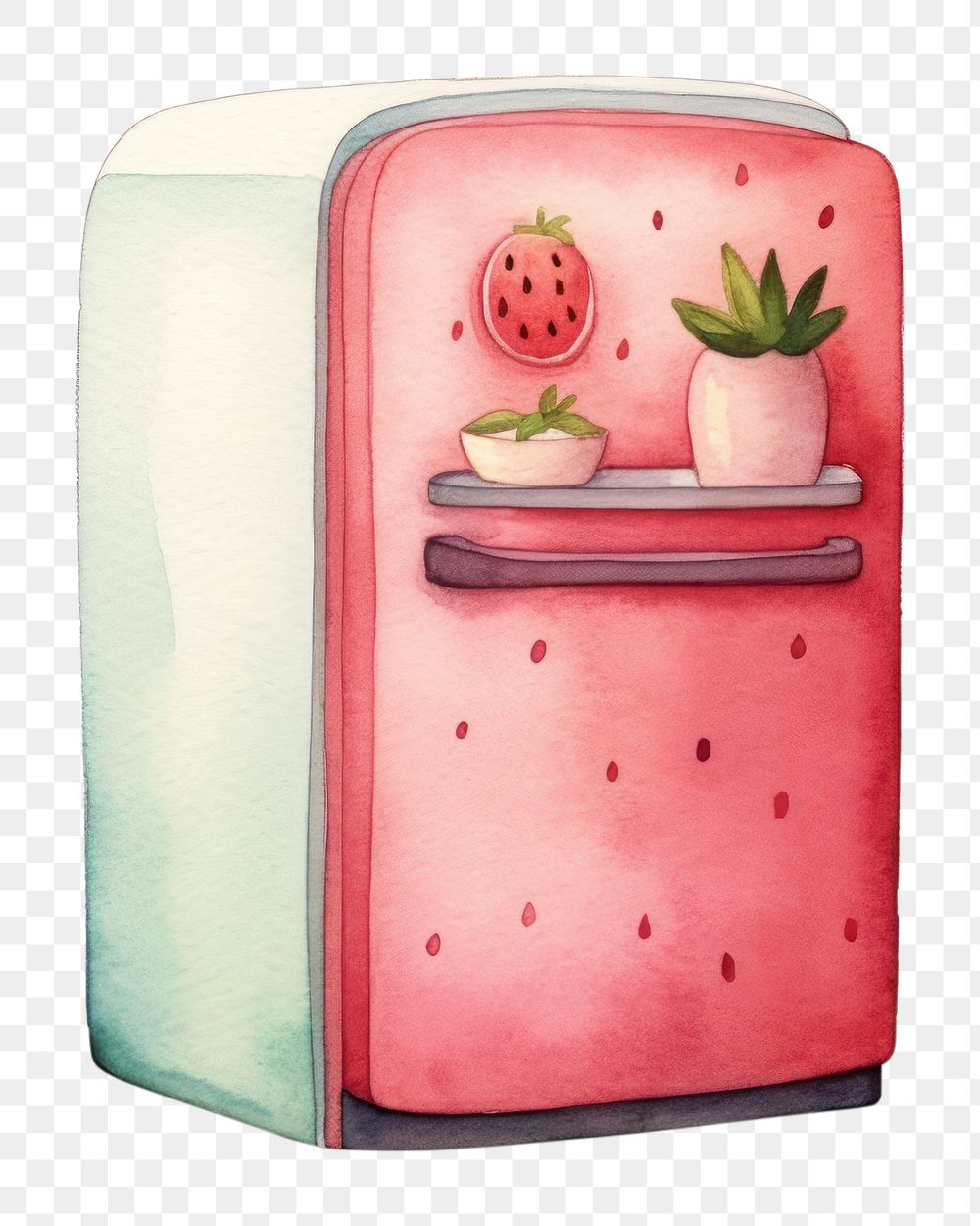 PNG Fridge cartoon plant white background. AI generated Image by rawpixel.