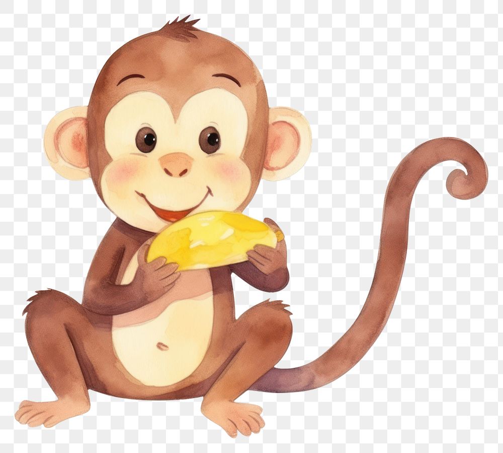 PNG Eatting a banana cartoon animal mammal. AI generated Image by rawpixel.