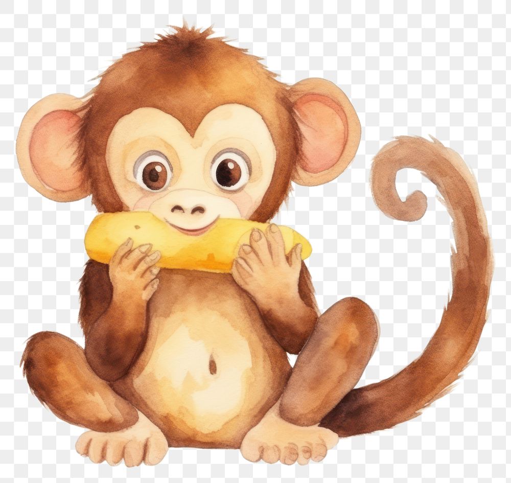PNG Eatting a banana animal monkey cartoon. AI generated Image by rawpixel.