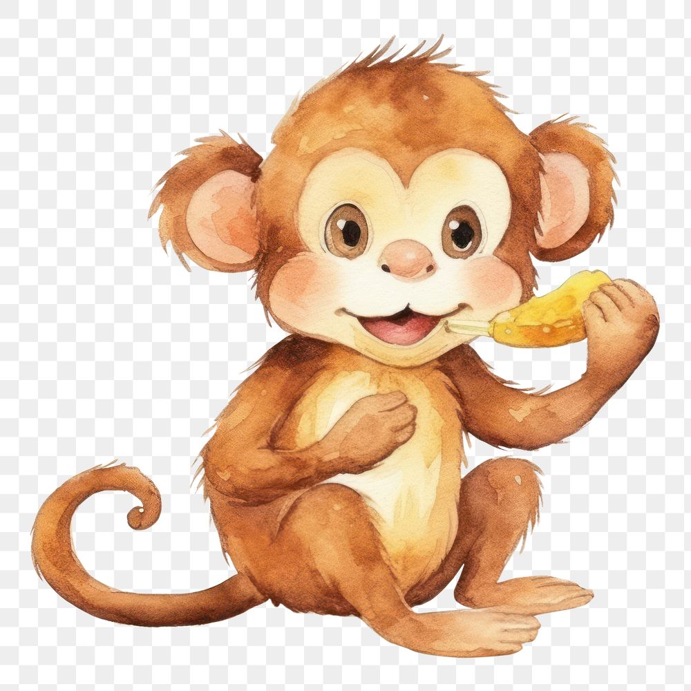 PNG Eatting a banana cartoon animal monkey. AI generated Image by rawpixel.