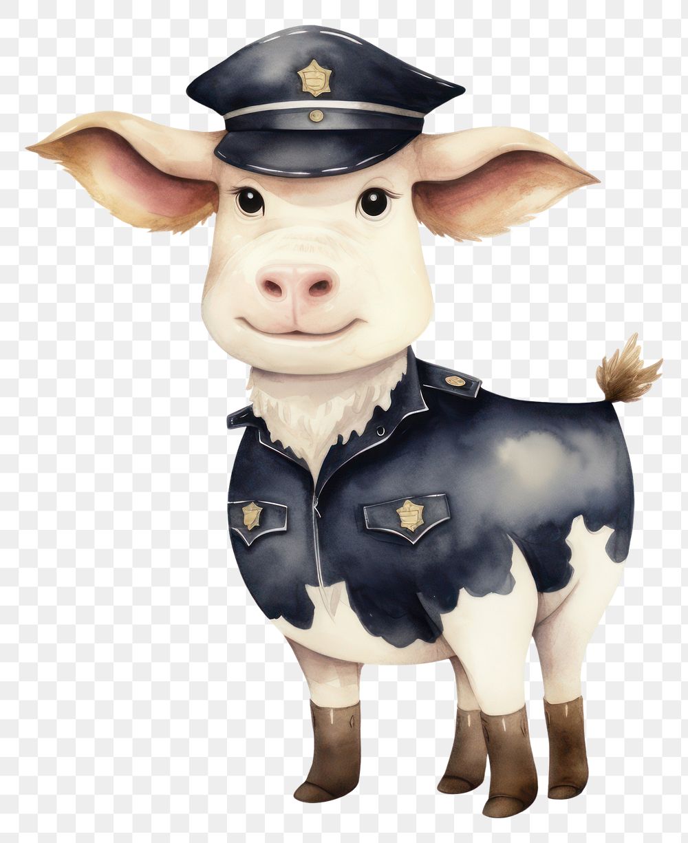 PNG Cow post officer costume livestock cartoon mammal. AI generated Image by rawpixel.
