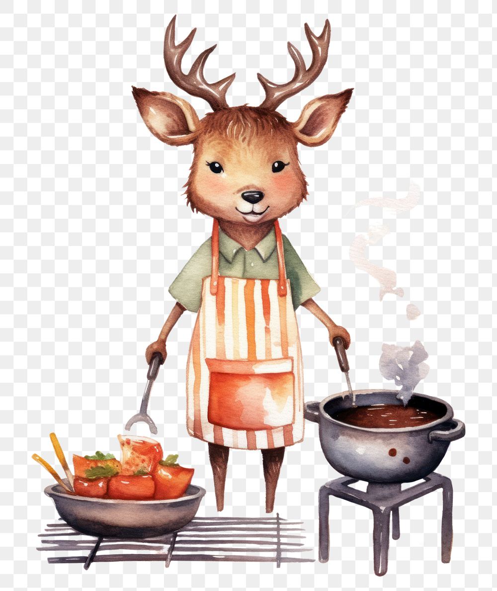 PNG Characters deer cooking cartoon food white background. AI generated Image by rawpixel.