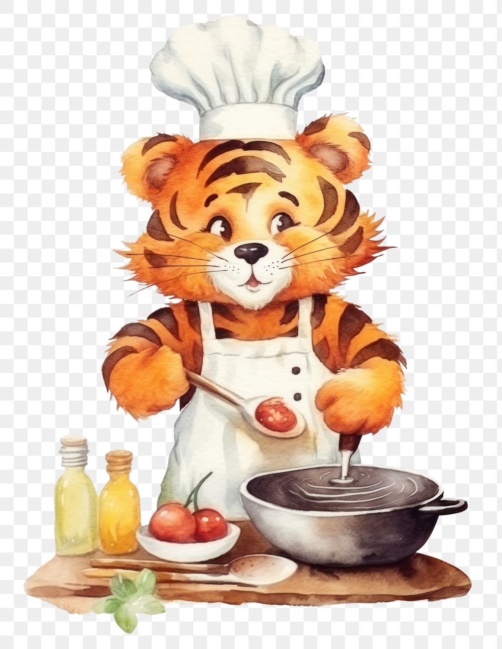 PNG Characters tiger cooking cartoon food freshness. AI generated Image by rawpixel.