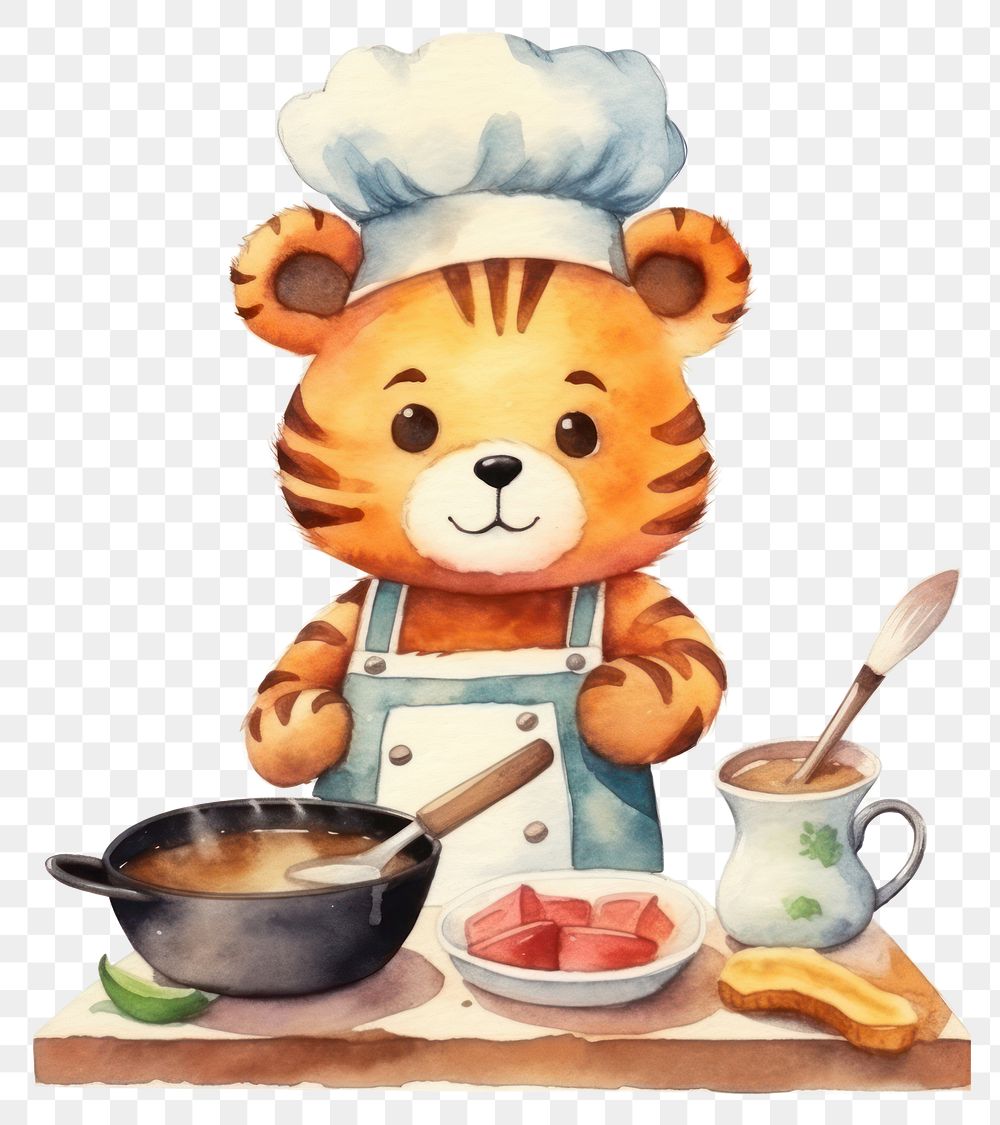 PNG Characters tiger cooking cartoon spoon cute. AI generated Image by rawpixel.