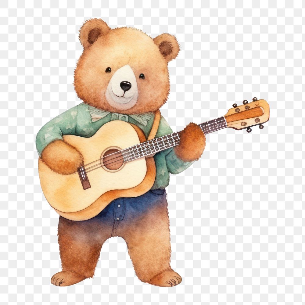 PNG Bear guitar flower cute. AI generated Image by rawpixel.
