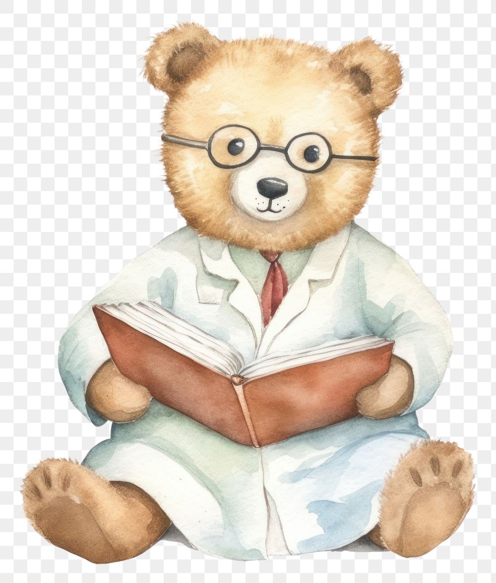 PNG Doctor bear read a book cartoon cute toy. AI generated Image by rawpixel.