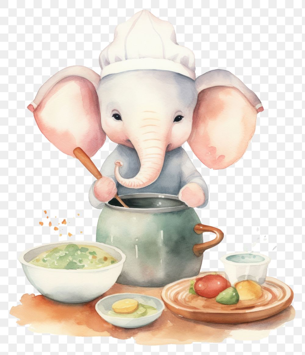 PNG Elephant cooking cartoon mammal animal. AI generated Image by rawpixel.