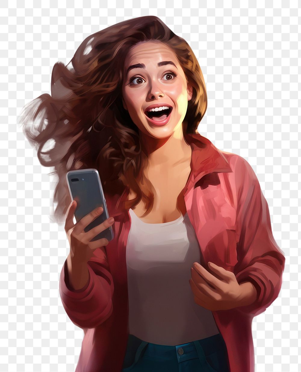 PNG Cell phone surprise adult woman. AI generated Image by rawpixel.