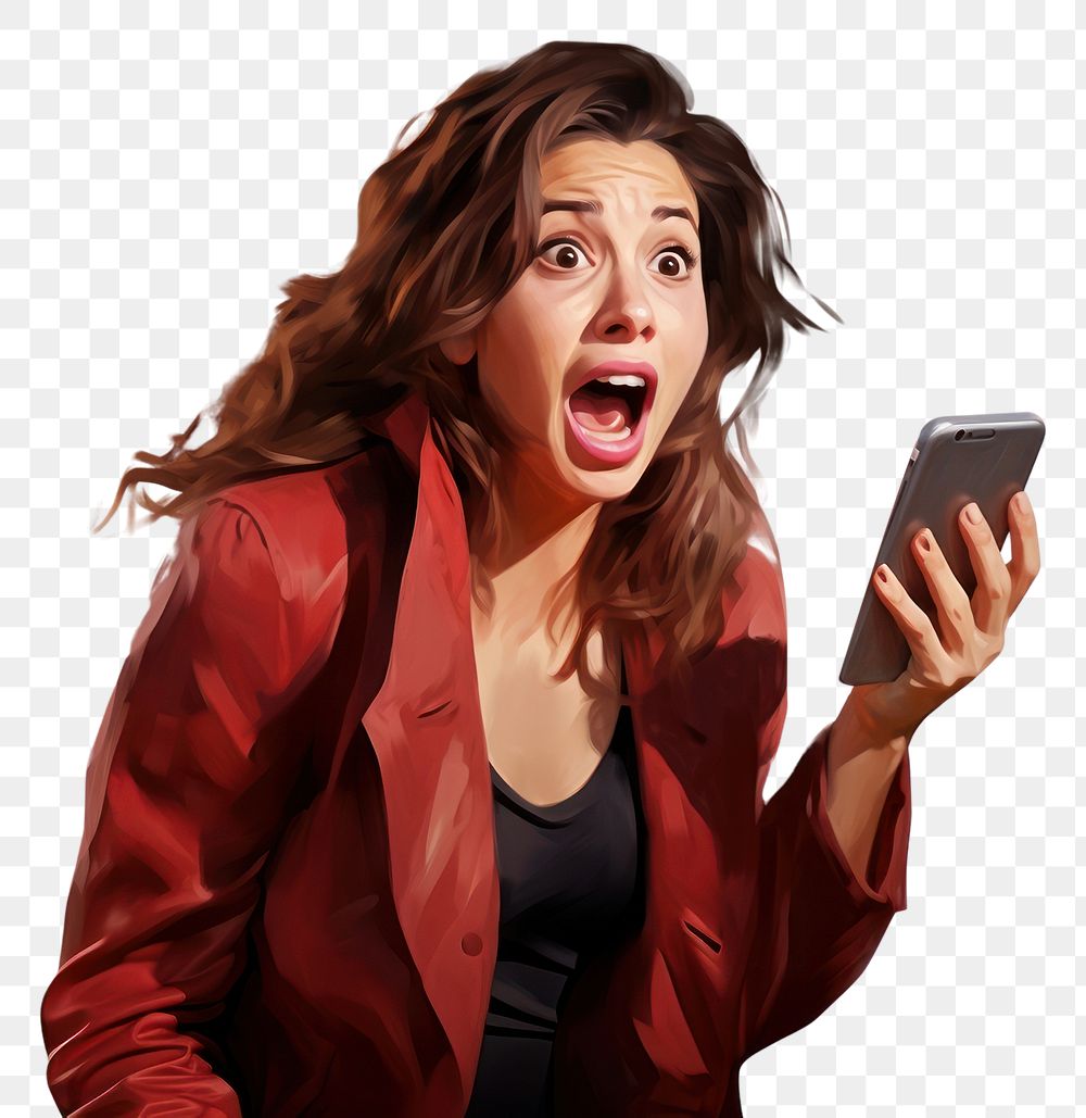 PNG Cell phone surprise shouting adult. AI generated Image by rawpixel.