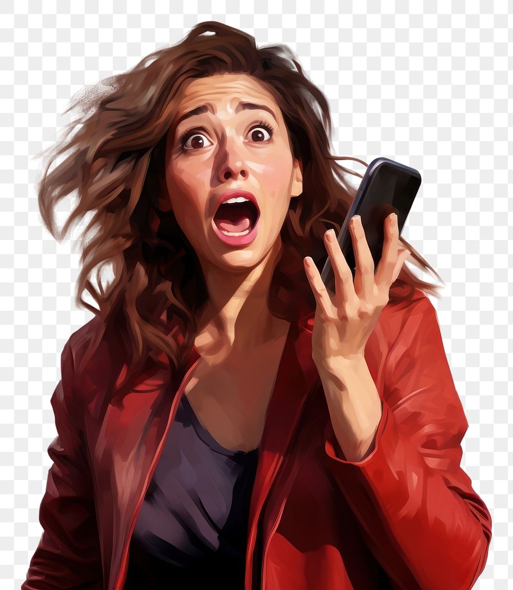 PNG Cell phone surprise shouting adult. AI generated Image by rawpixel.