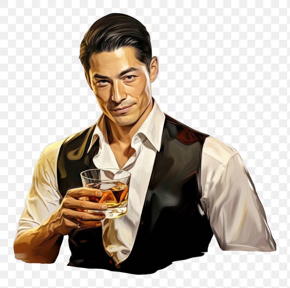 PNG  Waiter adult drink man. AI generated Image by rawpixel.