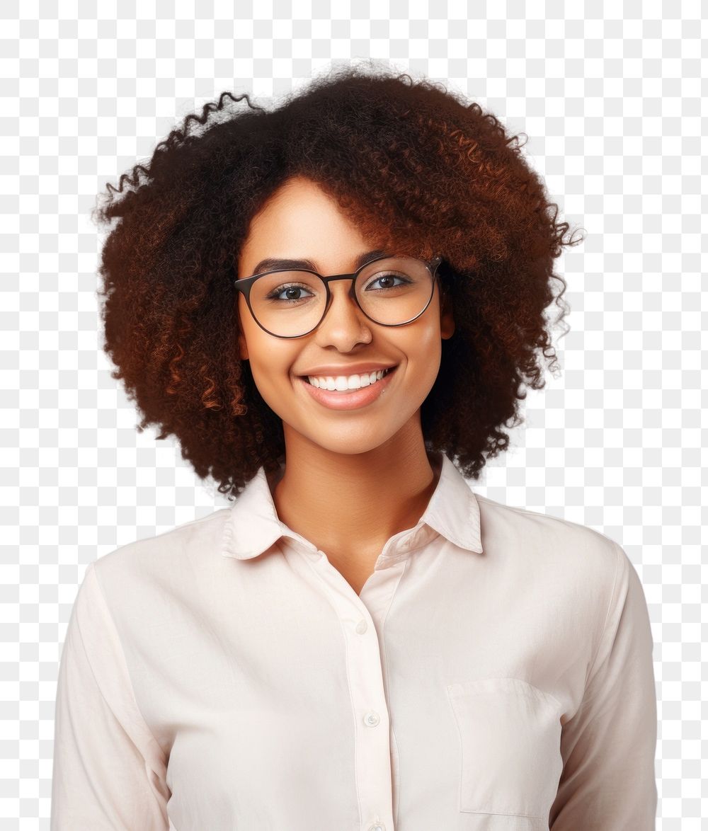 PNG African-american woman glasses portrait blouse. AI generated Image by rawpixel.