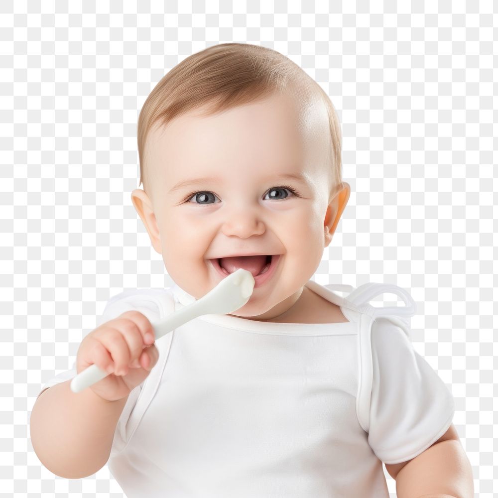 PNG  Baby eating toothbrush innocence happiness. AI generated Image by rawpixel.