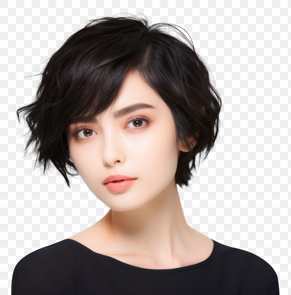 PNG Short black hair portrait adult photo. AI generated Image by rawpixel.