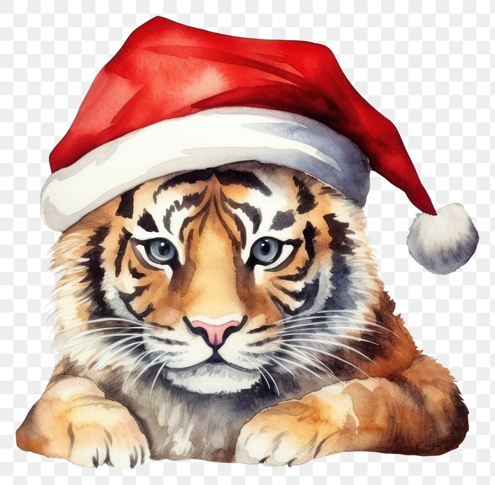 PNG Tiger wearing christmas hat mammal animal  