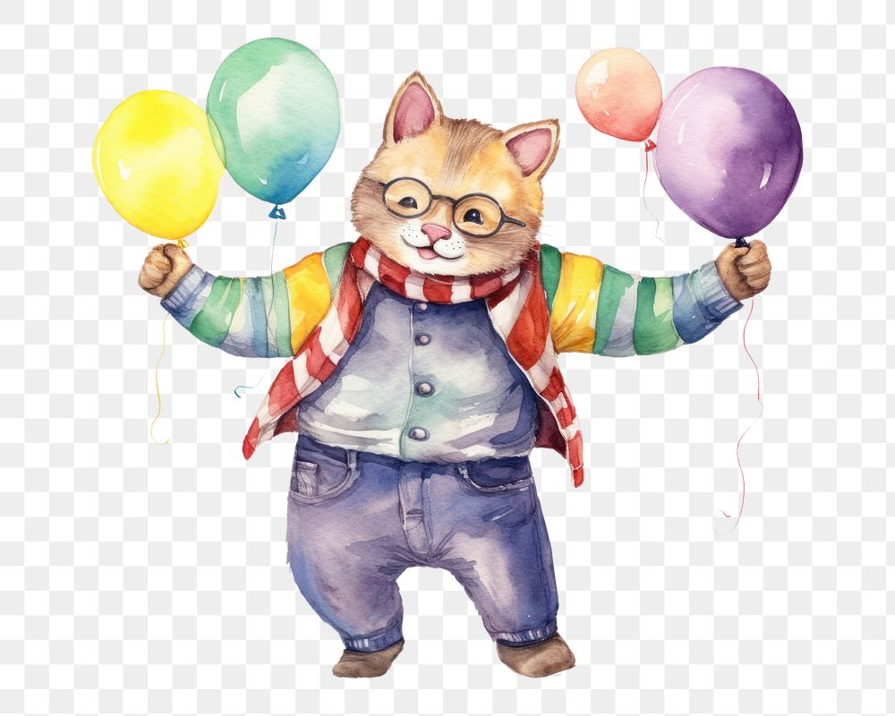 PNG  Cat dancing balloon glasses event. AI generated Image by rawpixel.