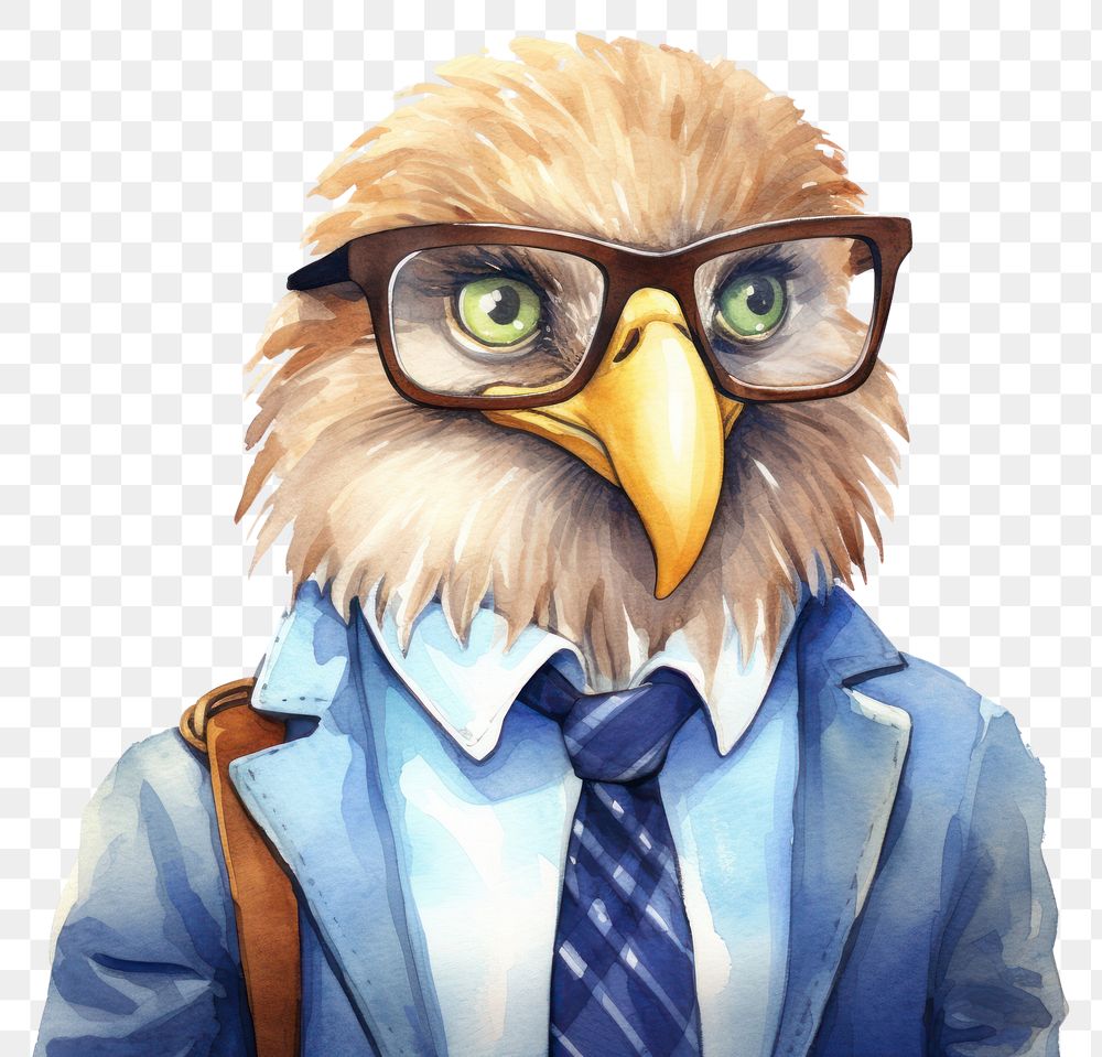 PNG Eagle businessperson glasses cartoon animal. 