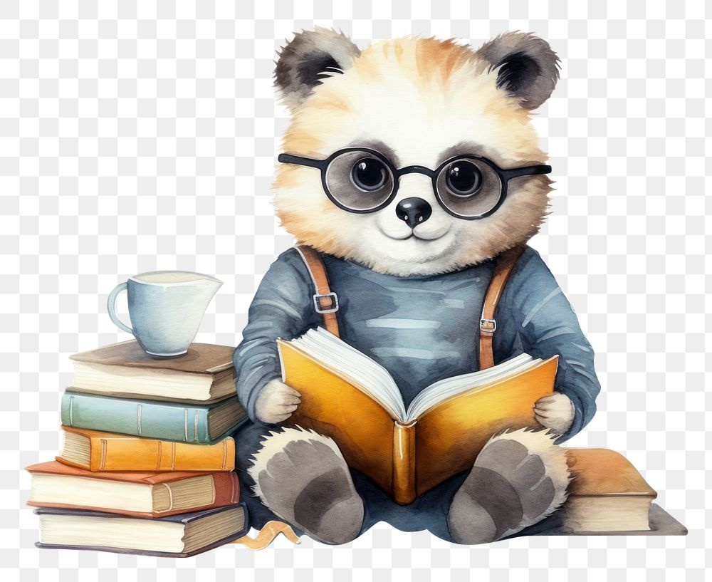 PNG A panda reading books publication cute toy. AI generated Image by rawpixel.