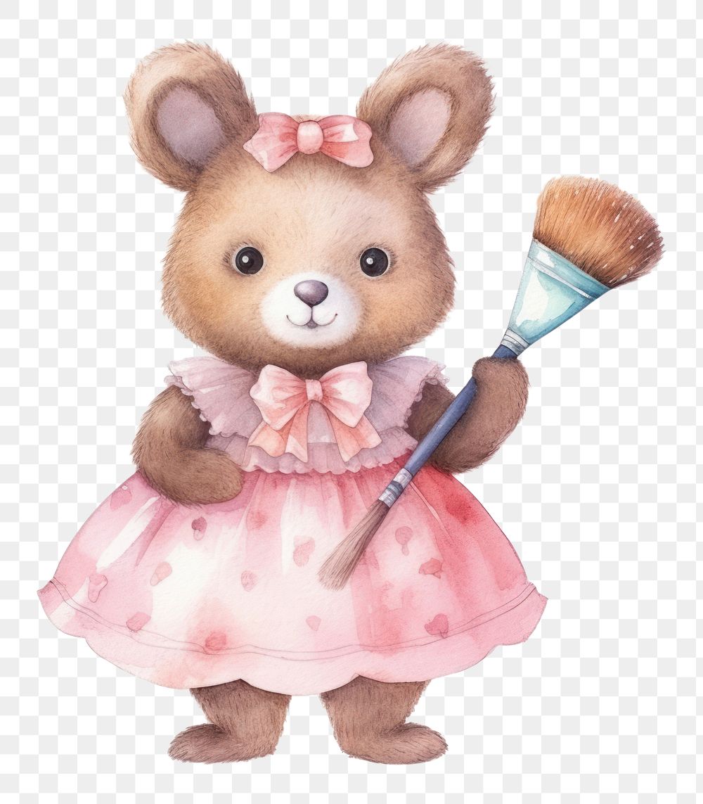 PNG Animal character holding Makeup tool cute doll toy. AI generated Image by rawpixel.