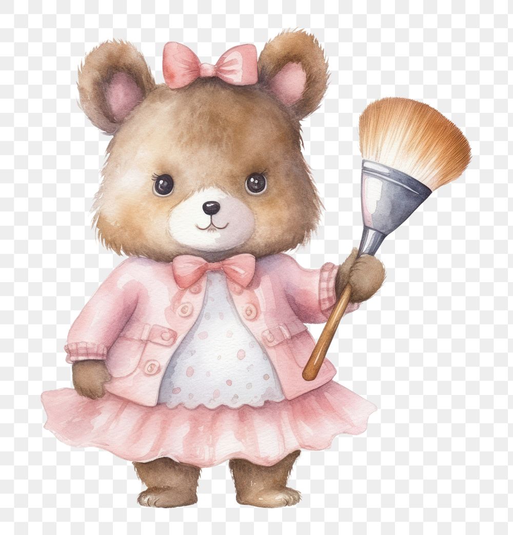PNG Animal character holding Makeup tool brush cute toy. AI generated Image by rawpixel.