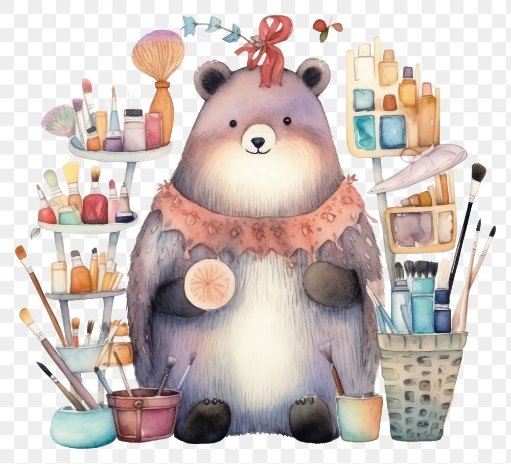 PNG Animals character holding Makeup tool brush representation creativity. AI generated Image by rawpixel.