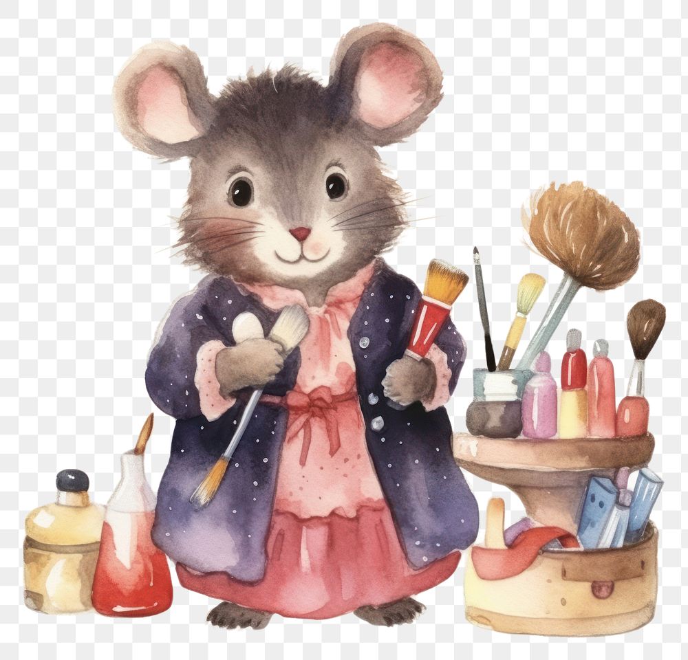 PNG Rat character holding Makeup tool animal cute white background. AI generated Image by rawpixel.