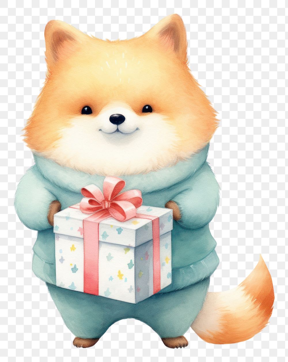 PNG Fox holding a gift boxs mammal cute pet. AI generated Image by rawpixel.