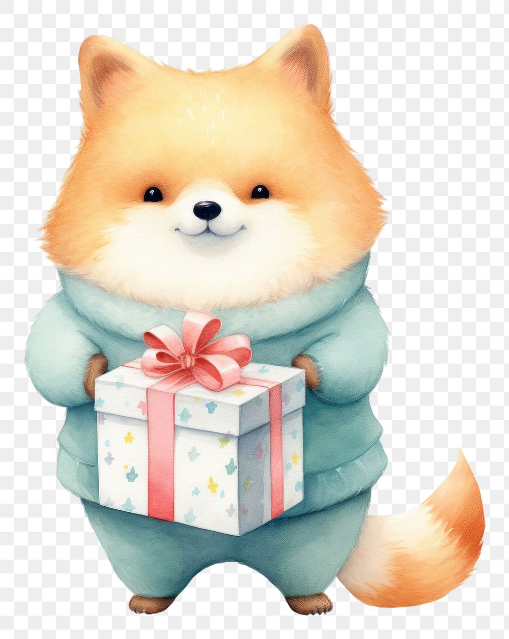 PNG Fox holding a gift boxs mammal cute pet. 