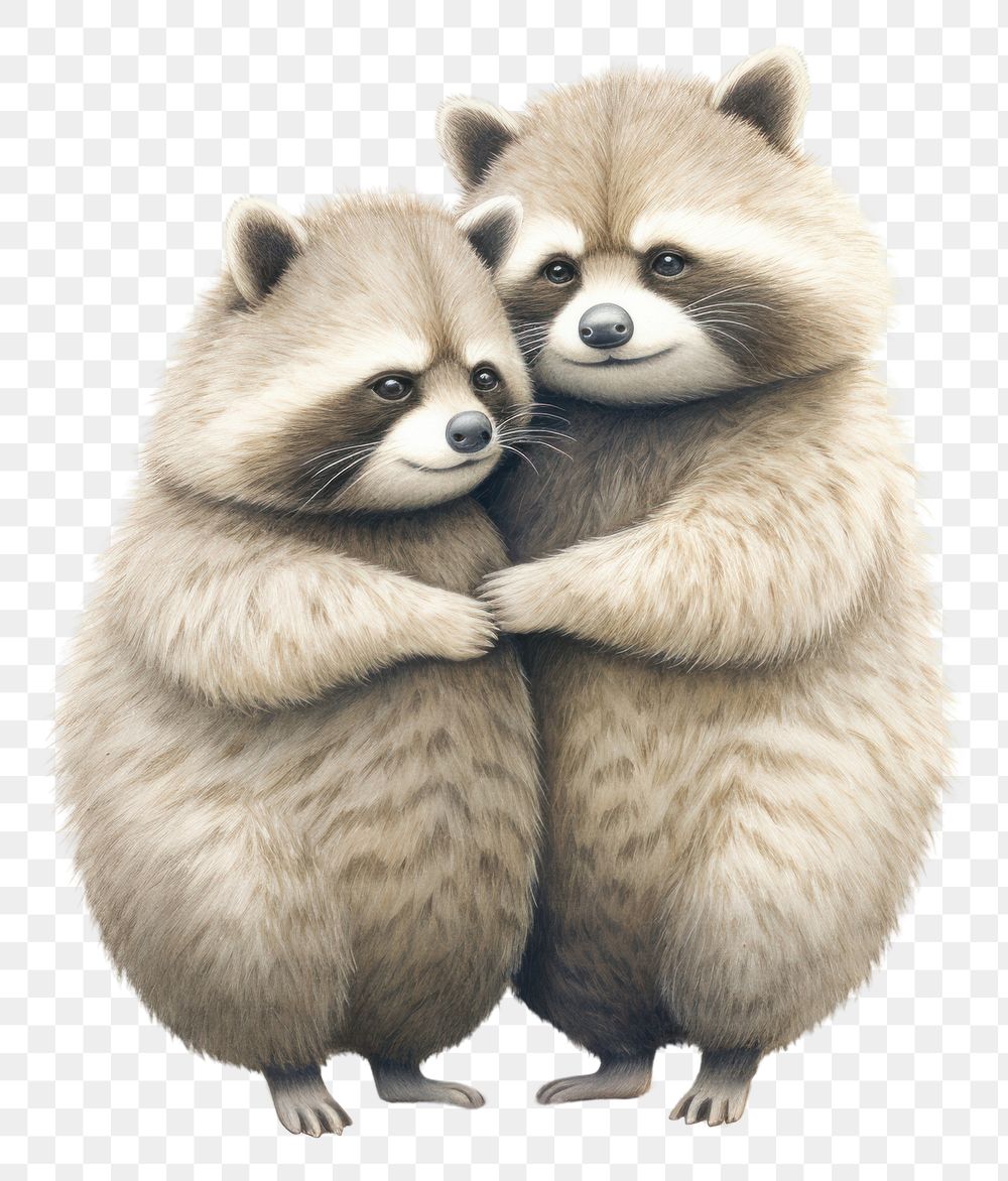 PNG Couple raccoon hugging wildlife animal mammal. 