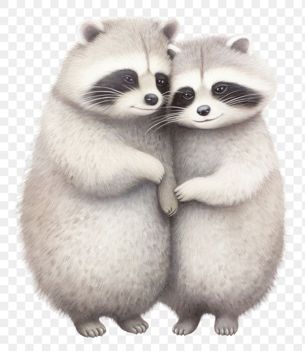 PNG Couple raccoon hugging wildlife animal mammal. 