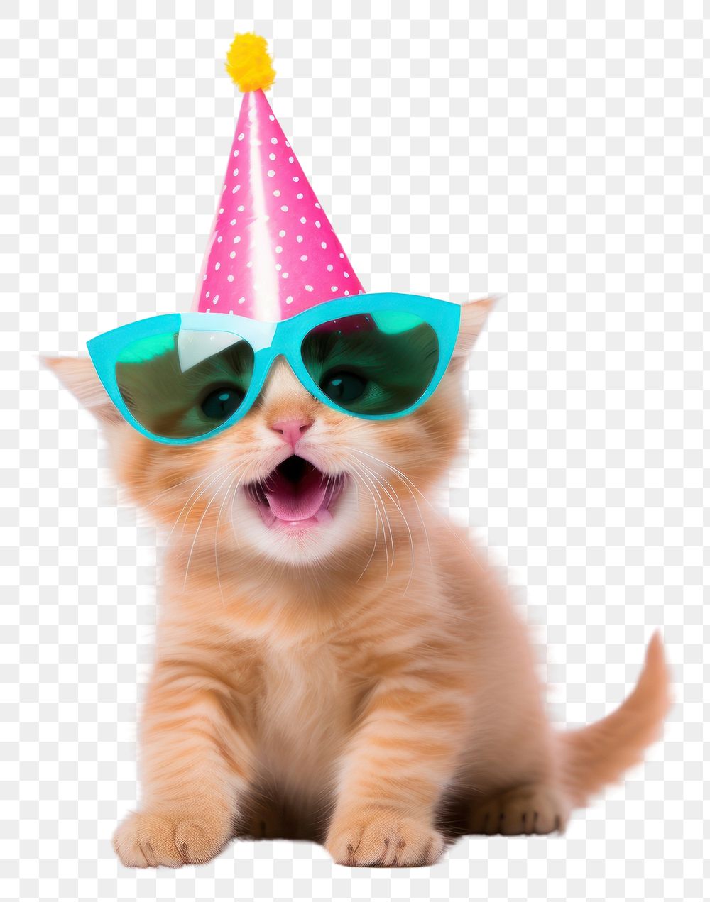 PNG Kitten celebrating kitten sunglasses portrait. AI generated Image by rawpixel.