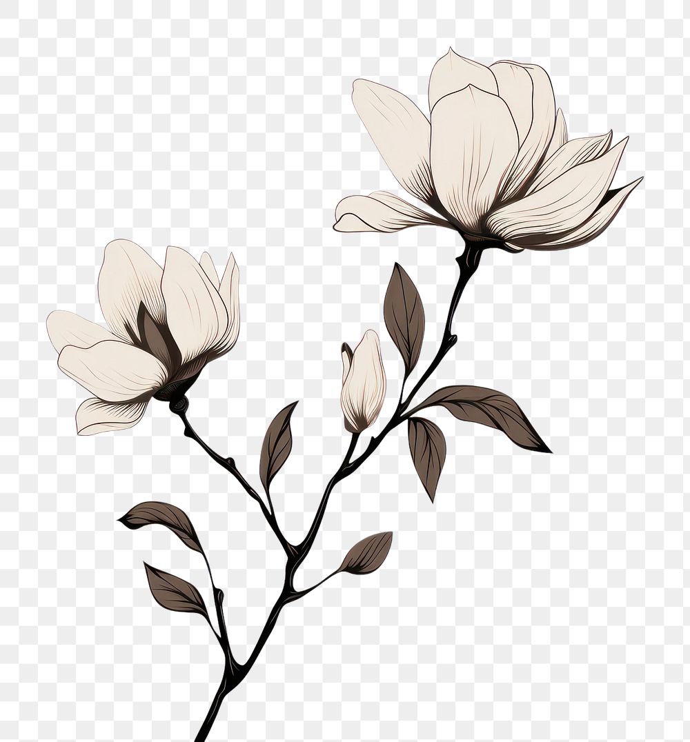 PNG  A silhouette magnolia flower blossom drawing. AI generated Image by rawpixel.