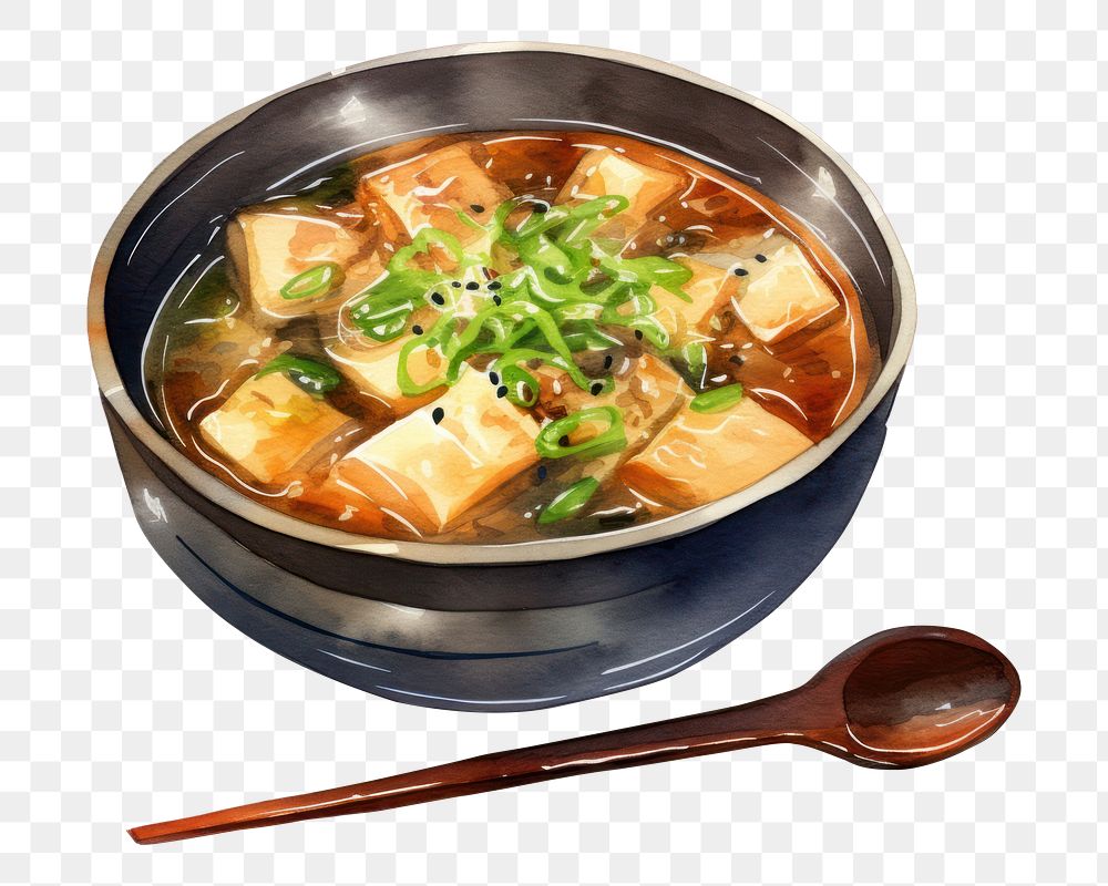 PNG Miso soup japanese watercolor food meal dish. AI generated Image by rawpixel.