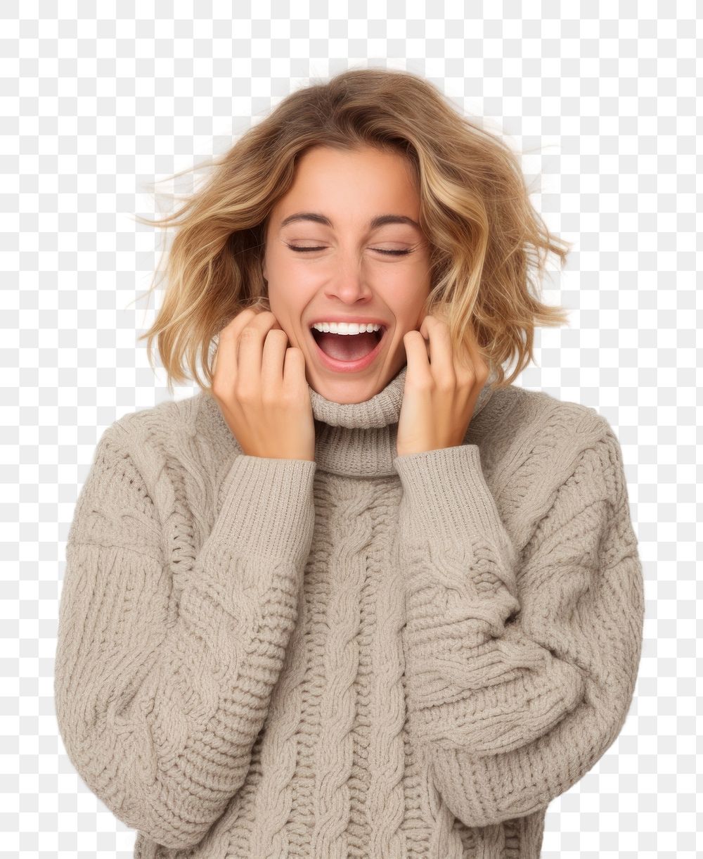 PNG Sweater laughing portrait sleeve. AI generated Image by rawpixel.
