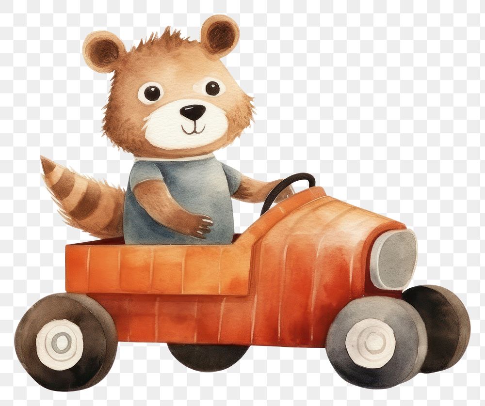 PNG Raccoon toy driving cartoon. 