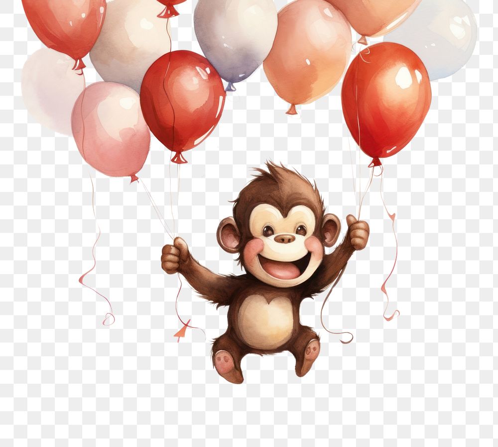 PNG Monkey celebrating birthday balloon cartoon representation. 