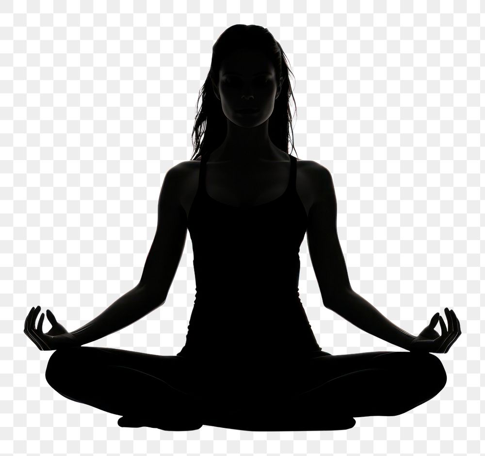 PNG Woman yoga silhouette adult black white background. AI generated Image by rawpixel.