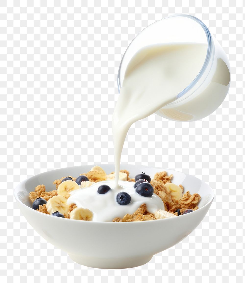 PNG  Cereal bowl milk breakfast dairy. AI generated Image by rawpixel.